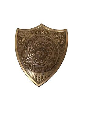 1940 Obsolete Fireman 41st National Vfw Encampment Badge Los Angeles Brass VTG